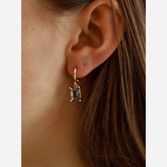 Dark Blue Sapphire Huggie Earrings - Gold Plated - Picture 2 of 4